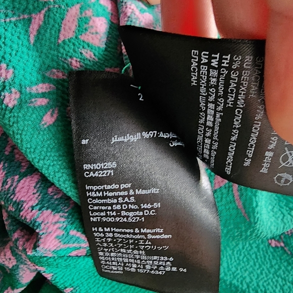 H&M Womens Small Dress Green Floral Midi Wrap Bell Long Sleeve - Picture 5 of 5